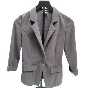 Vintage Contempo Casuals Women's Gray Blazer Jacket Sz S Button Unlined Office
